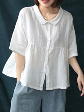 Plus Size Loose Linen Solid Shirt
